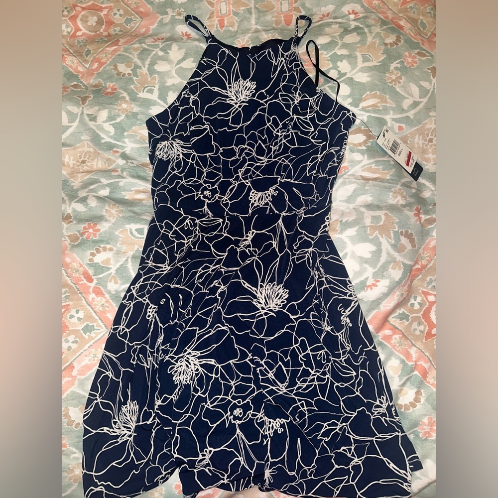 Embroidered Navy Floral Dress